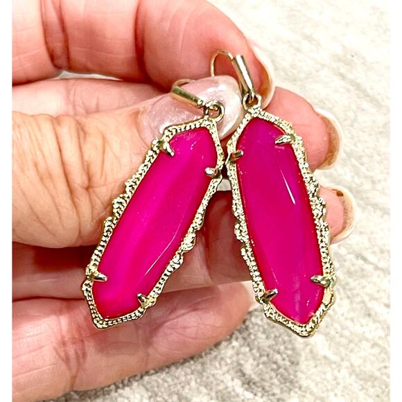 Kendra Scott "Mystic Bazaar" Pink Agate Francie Earring Gold Tone Setting RARE - Picture 4 of 7